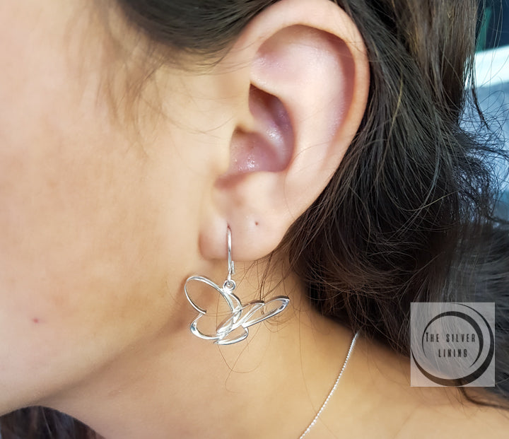 Juego de Dije y Aretes de plata 925, Mariposa Monarca con cadena incluída