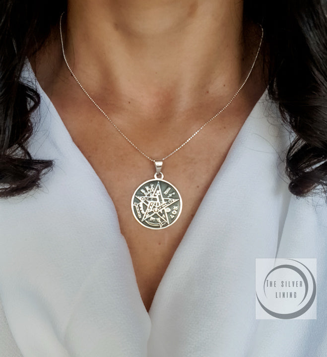 Dije de plata 925, Amuleto Tetragramatron con cadena incluída
