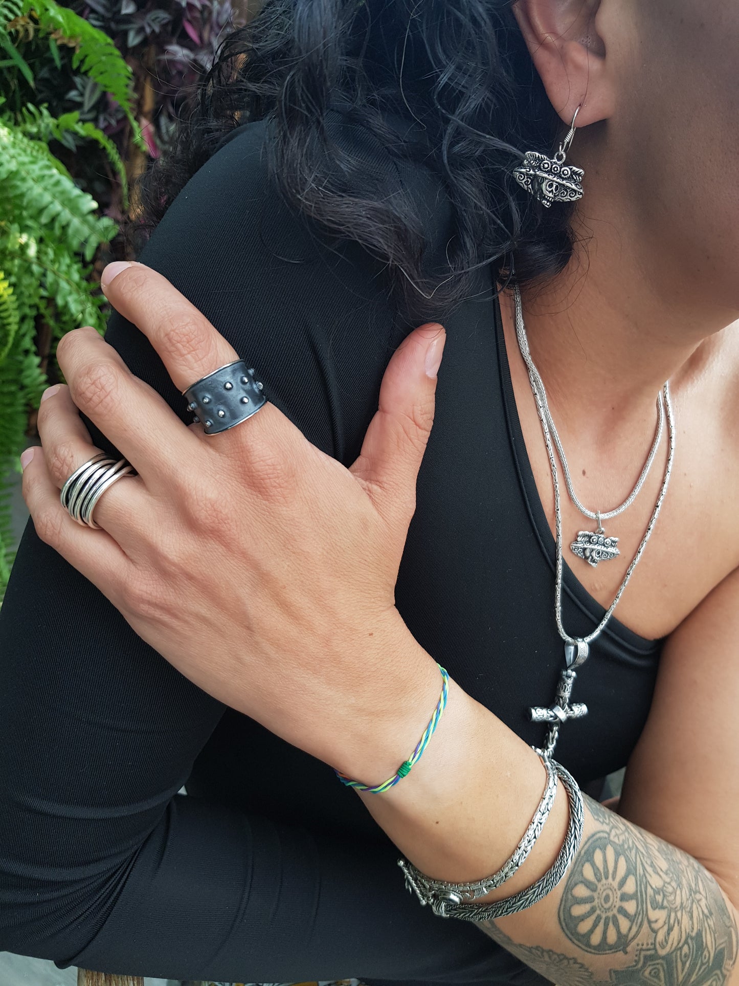 Anillo plata solida 925, múltiples anillos sobrepuestos en barril 14mm