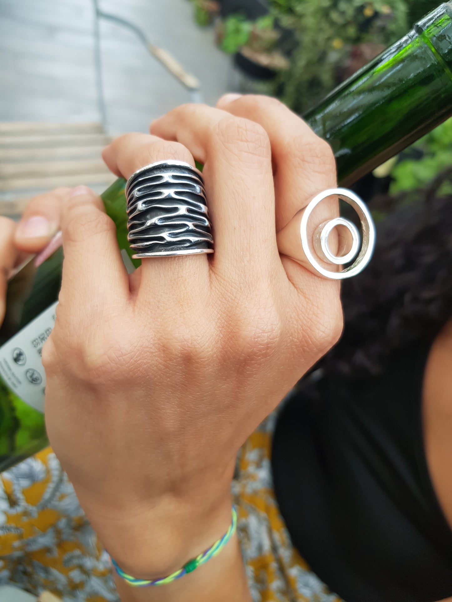 Anillo plata sólida 925, 2 círculos paralelos