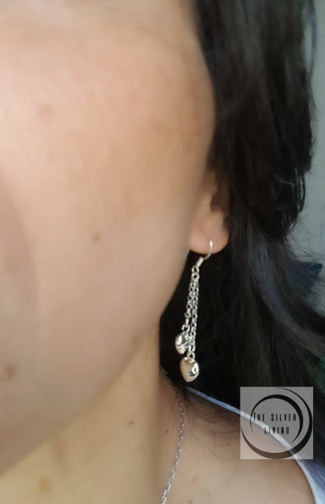 Aretes de plata 925, Péndulos de 2 Corazones