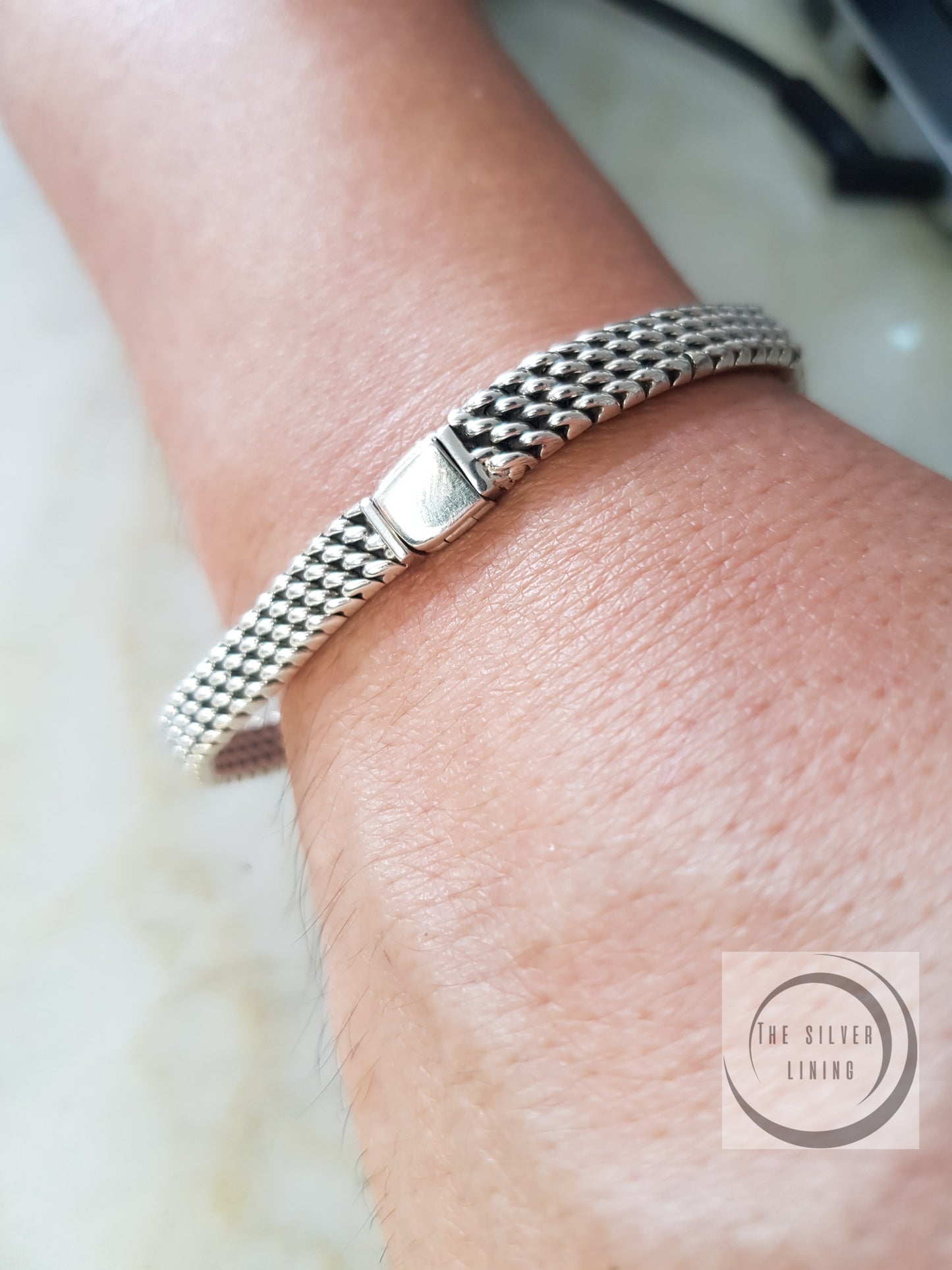 Pulsera (esclava) de plata 925, Tejido Piel de Víbora para Hombre 21cm (8 1/4")
