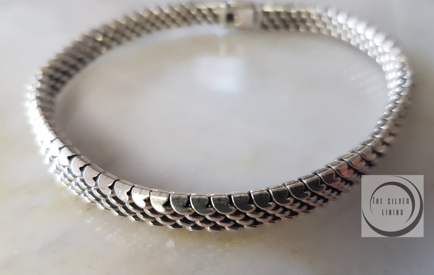 Pulsera de plata 925, Tejido Piel de Víbora para Hombre 21cm (8 1/4")