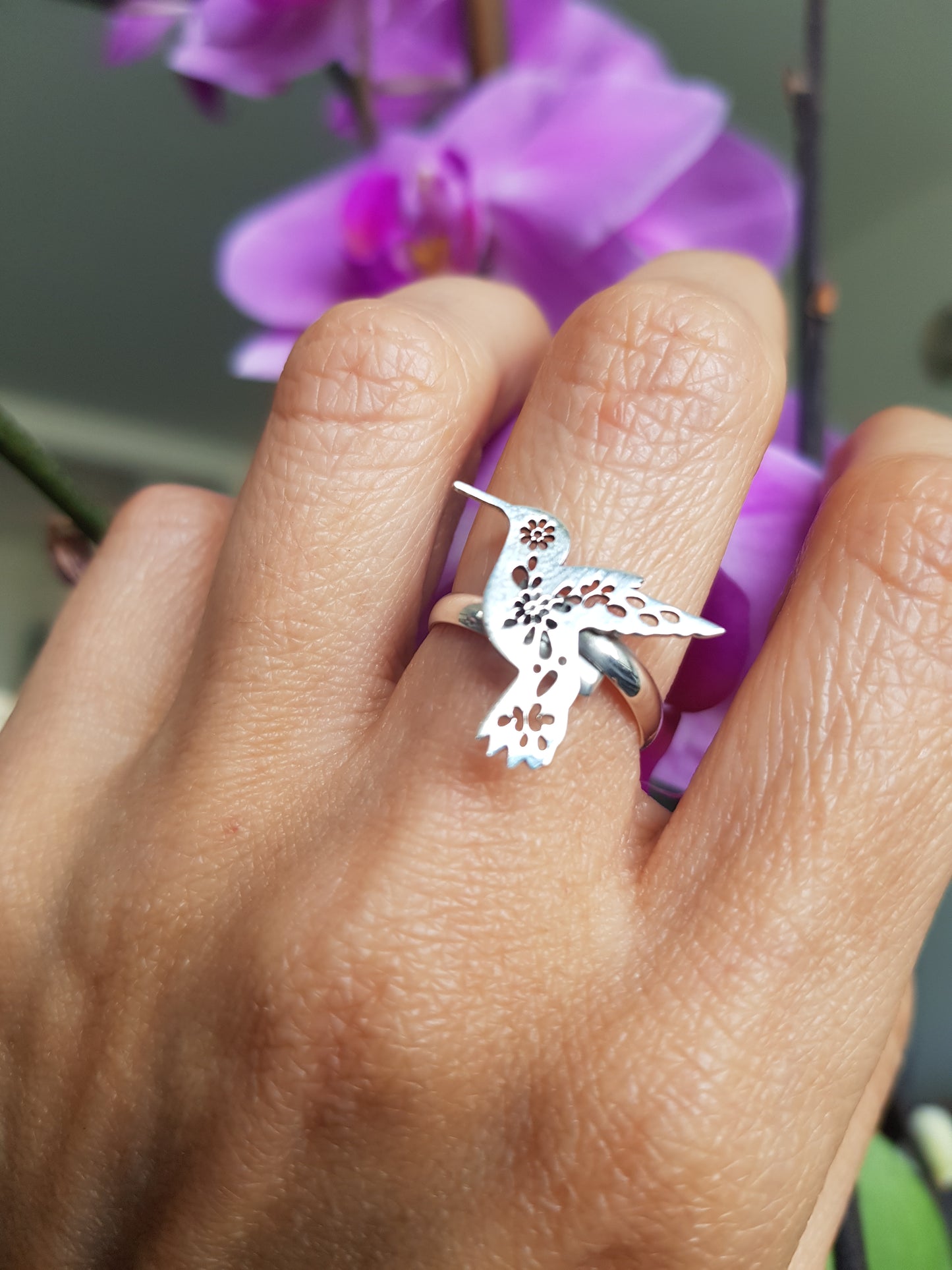 Anillo de Plata 925, Colibrí de papel picado ajustable