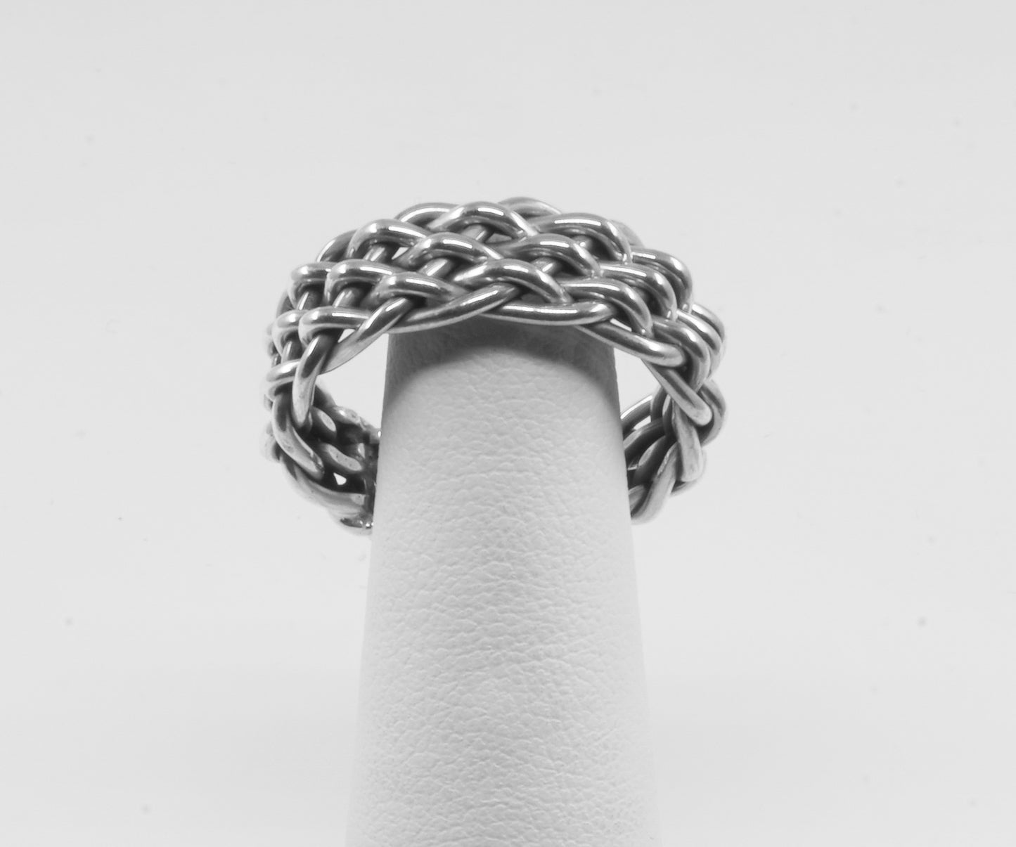 Anillo trenzado plata solida 925, bulky