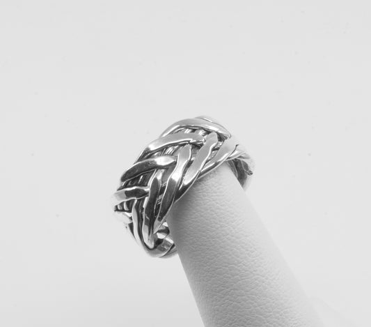 Anillo Plata Sólida 925, trenza 4 hebras abiertas