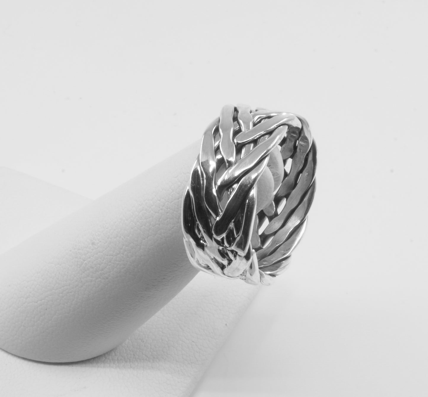 Anillo Plata Sólida 925, trenza 4 hebras abiertas