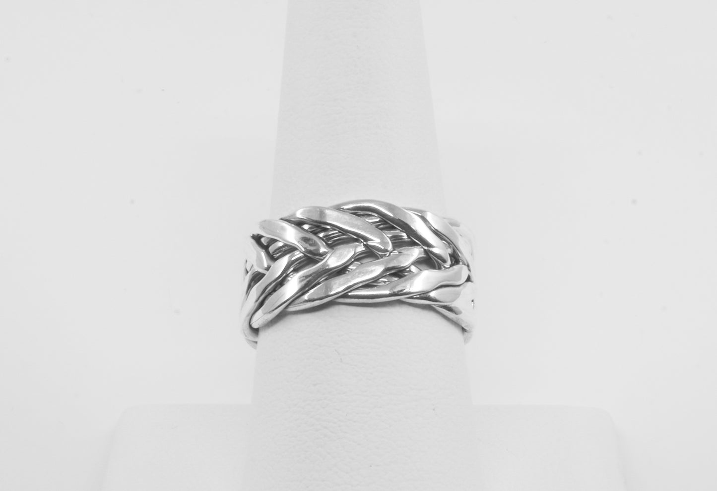 Anillo Plata Sólida 925, trenza 4 hebras abiertas