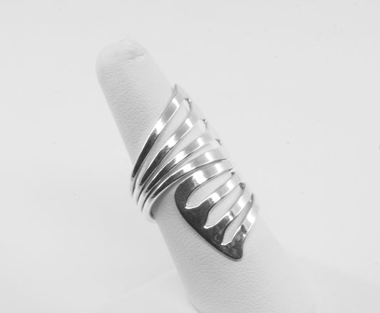 Anillo plata solida 925, Abanico plano que abraza tu dedo