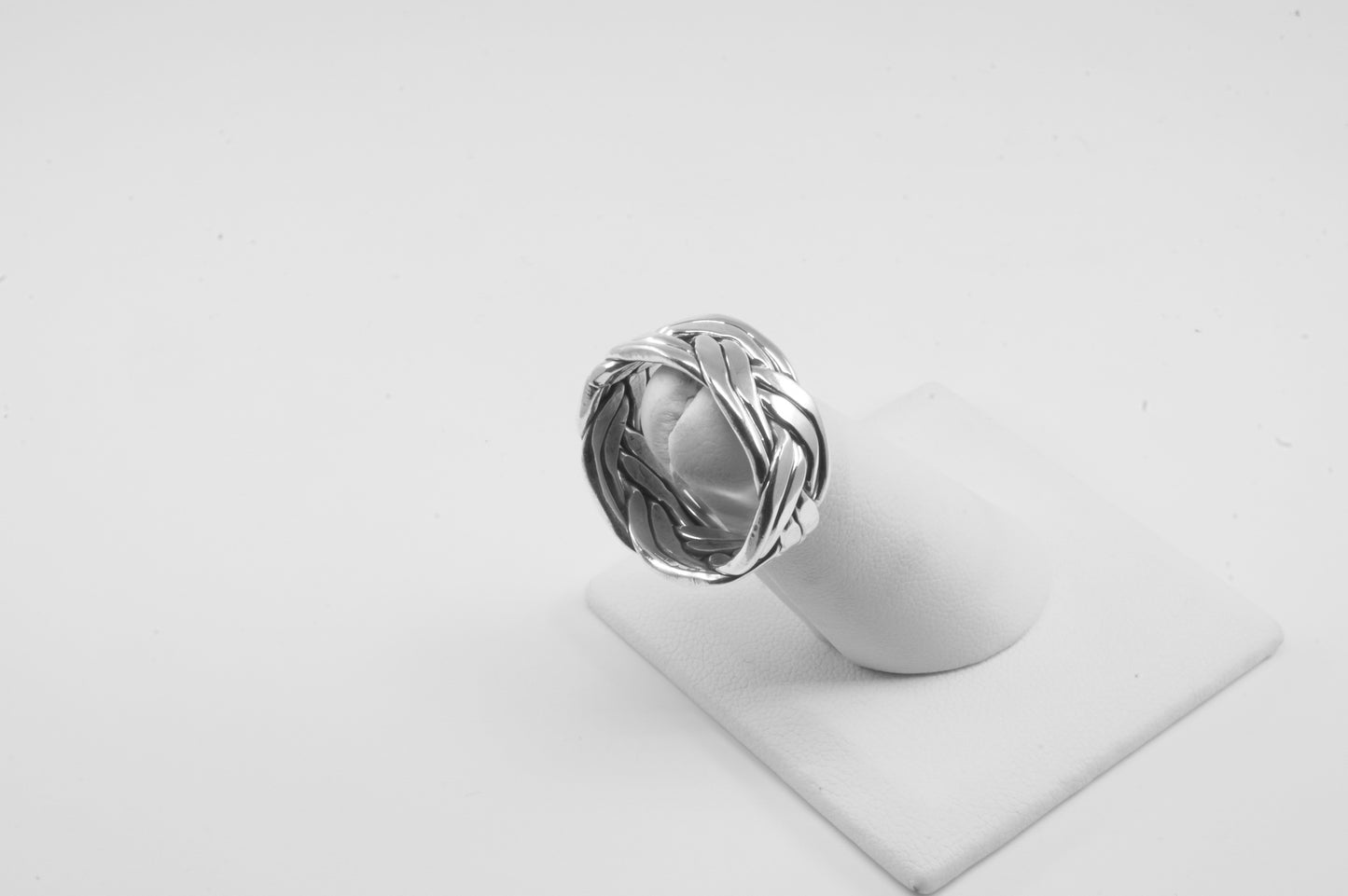 Anillo Plata Sólida 925, trenza 4 hebras cerradas, talla 8.5