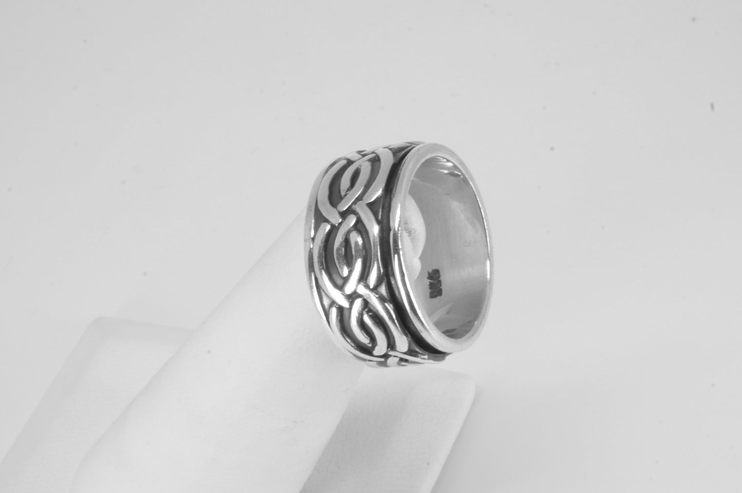 Anillo plata solida 925, giratorio 2 grecas redondas separadas