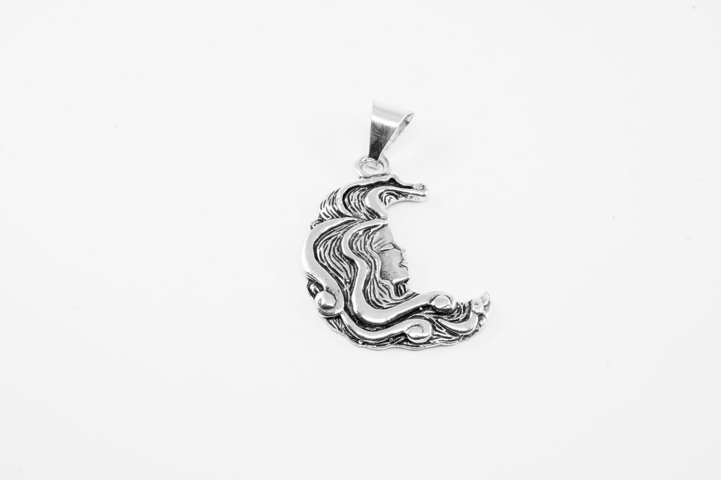 Dije de plata 925 de mujer de perfil en forma de luna (cadena incluída)