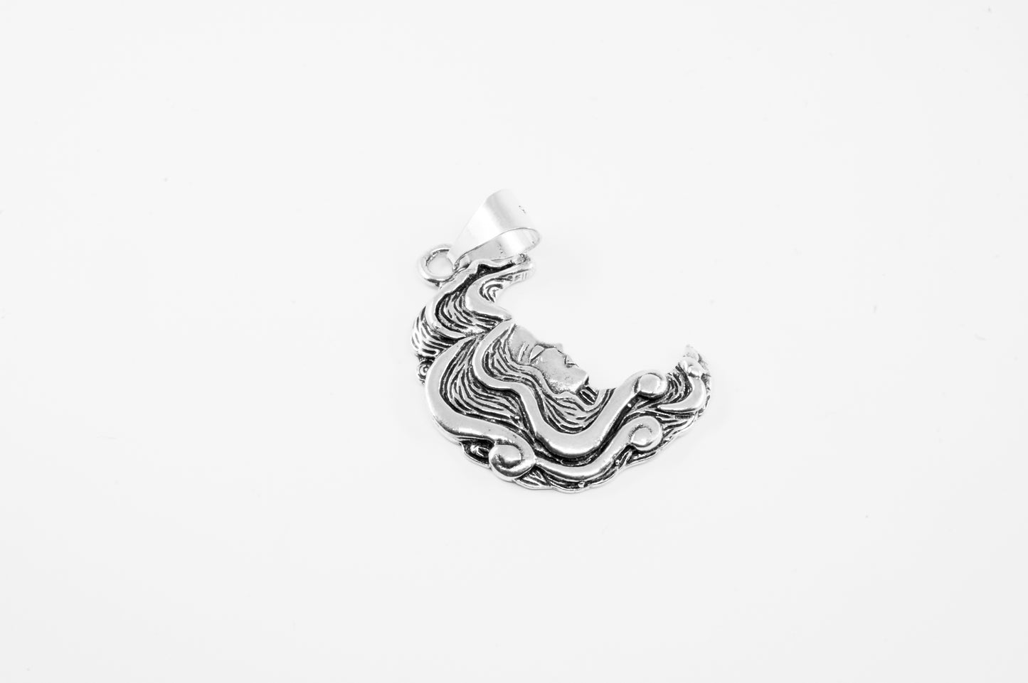 Dije de plata 925 de mujer de perfil en forma de luna (cadena incluída)