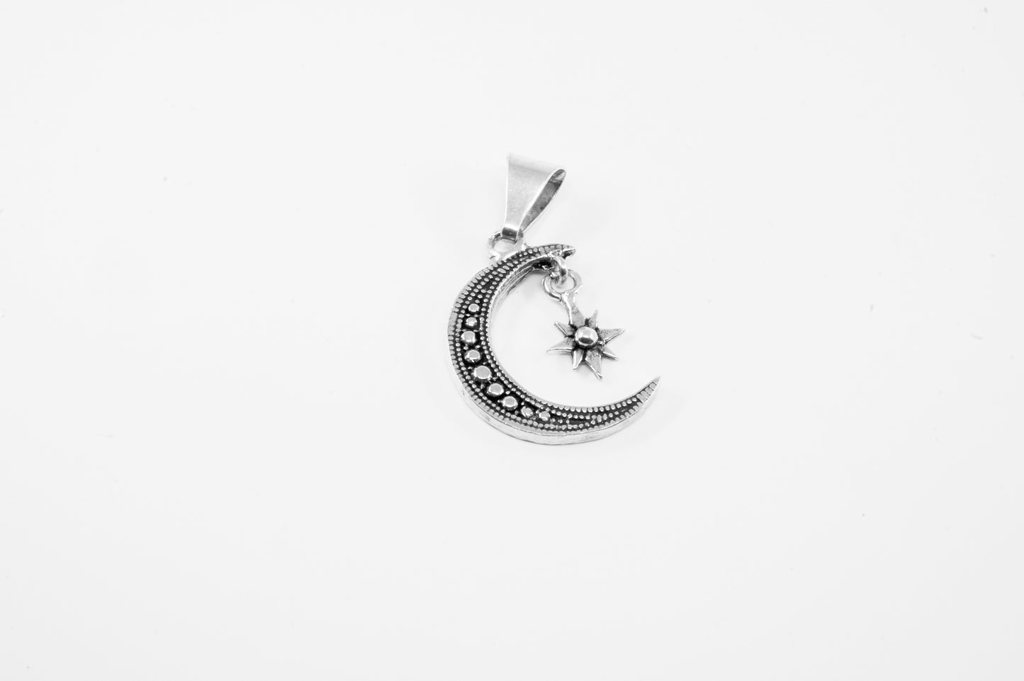 Dije plata solida 925, luna de esferas con estrella colgante (cadena incluída)