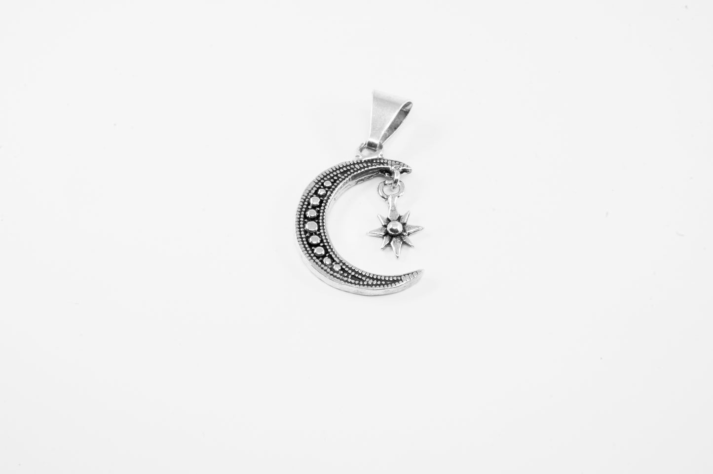 Dije plata solida 925, luna de esferas con estrella colgante (cadena incluída)