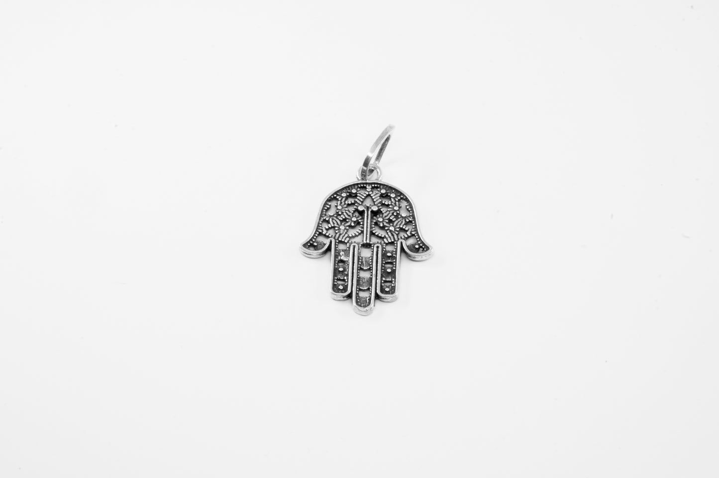 Dije de plata solida 925, Mano de Fátima (25mm) o Hamsa (cadena incluída)