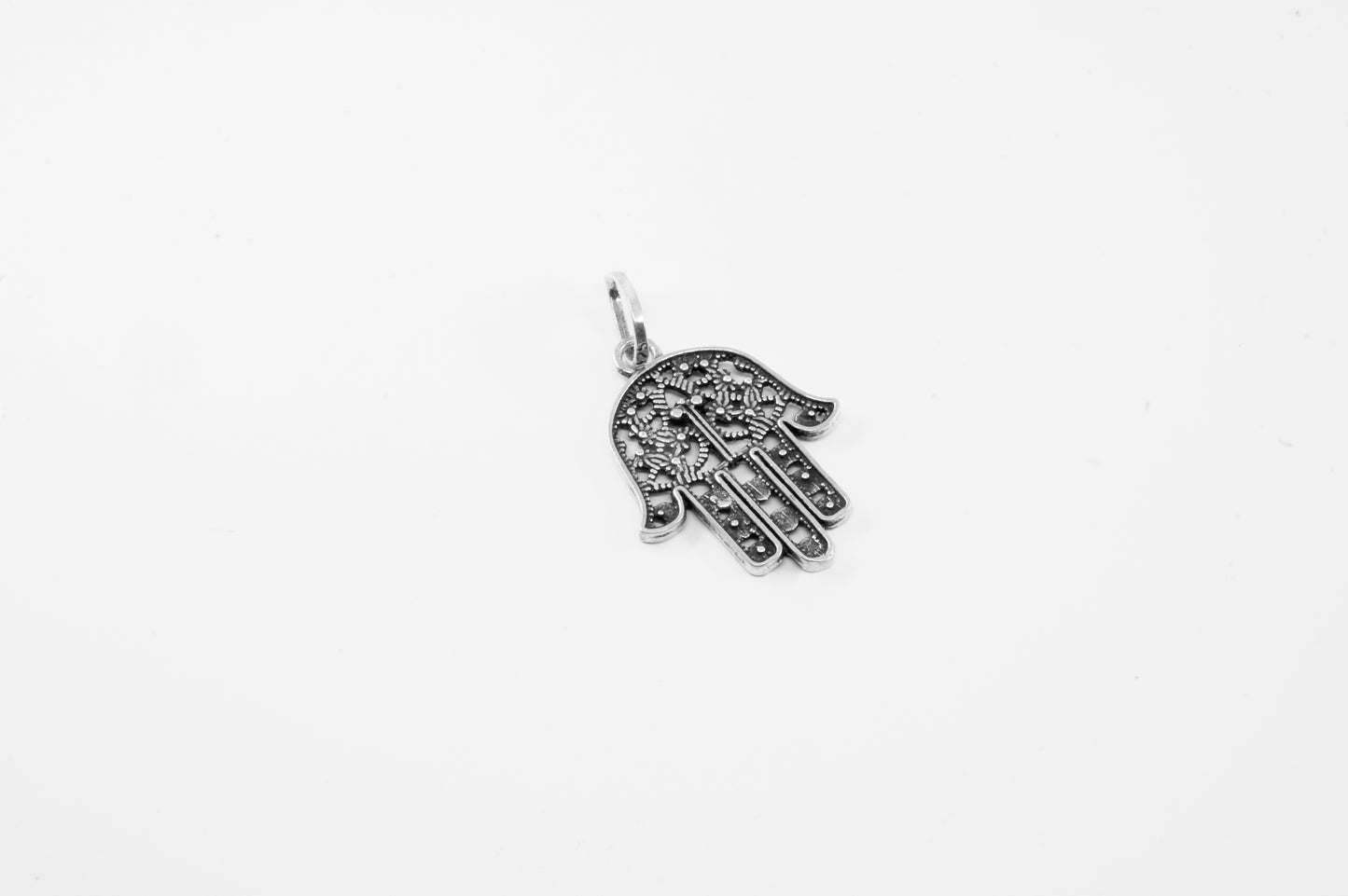Dije de plata solida 925, Mano de Fátima (25mm) o Hamsa (cadena incluída)