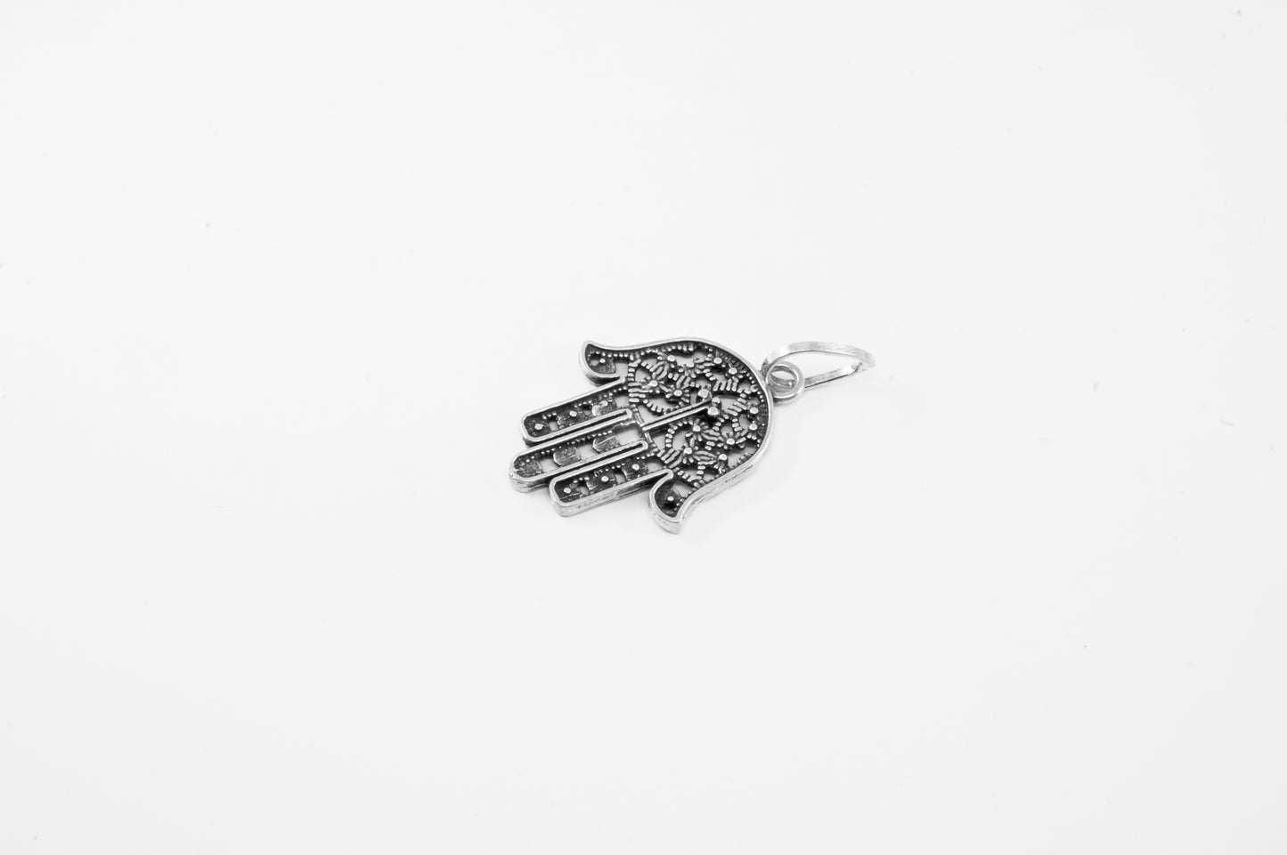 Dije de plata solida 925, Mano de Fátima (25mm) o Hamsa (cadena incluída)