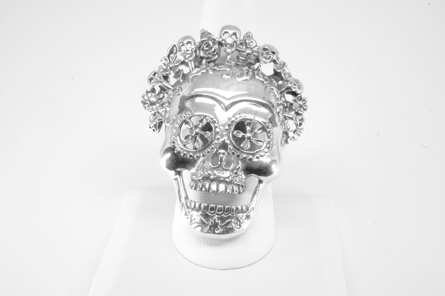 Anillo plata solida 925, cara de catrina coco