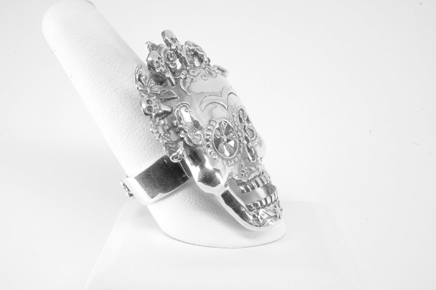 Anillo plata solida 925, cara de catrina coco