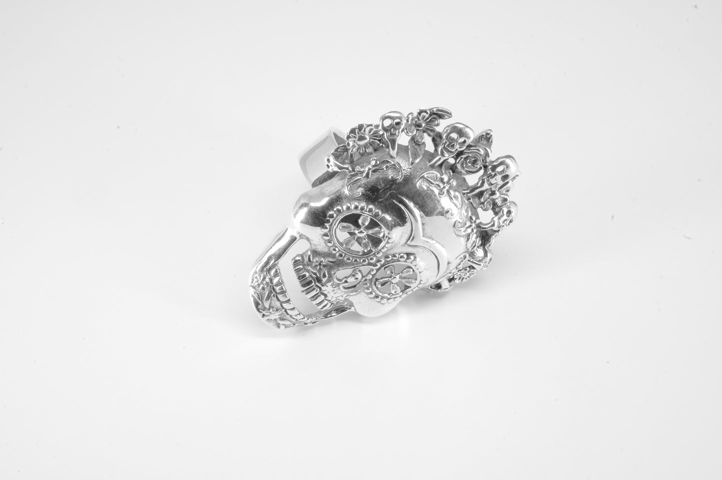 Anillo plata solida 925, cara de catrina coco