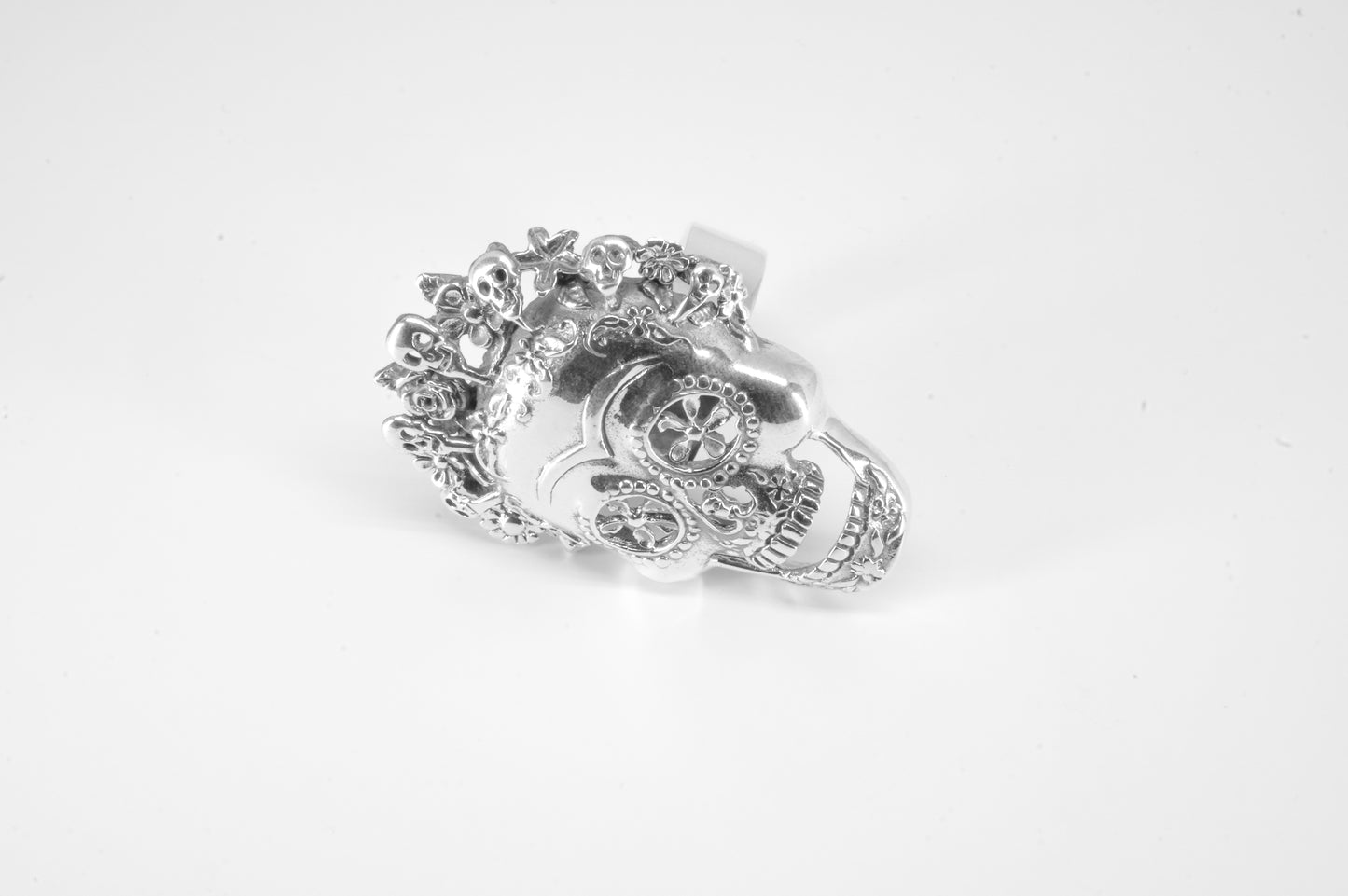 Anillo plata solida 925, cara de catrina coco