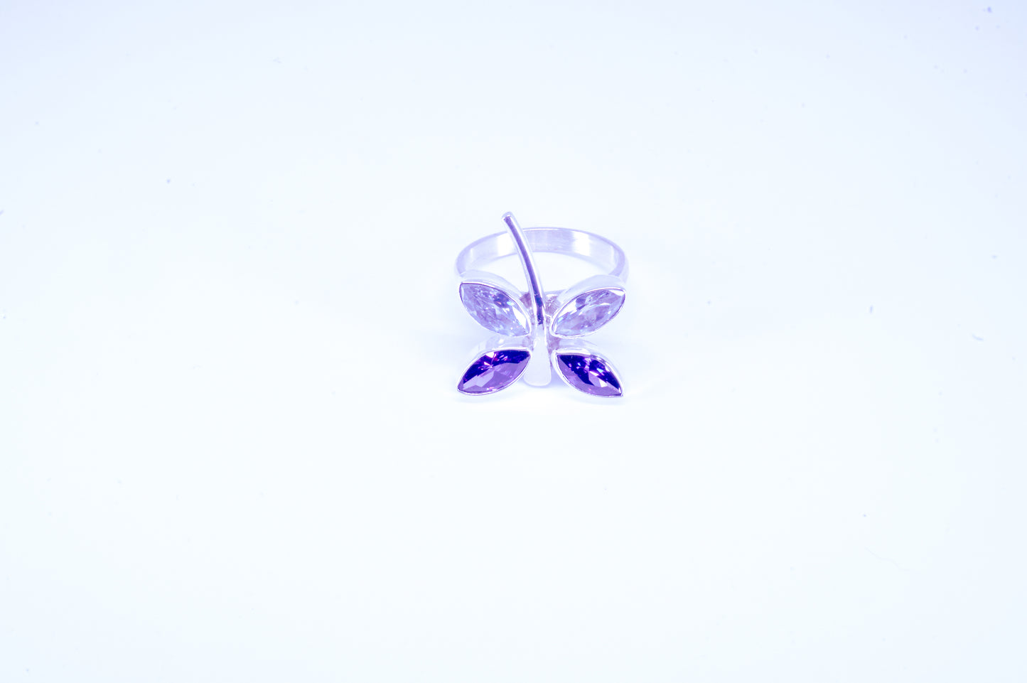 Anillo plata solida 925, metamorfosis con circonia color lila