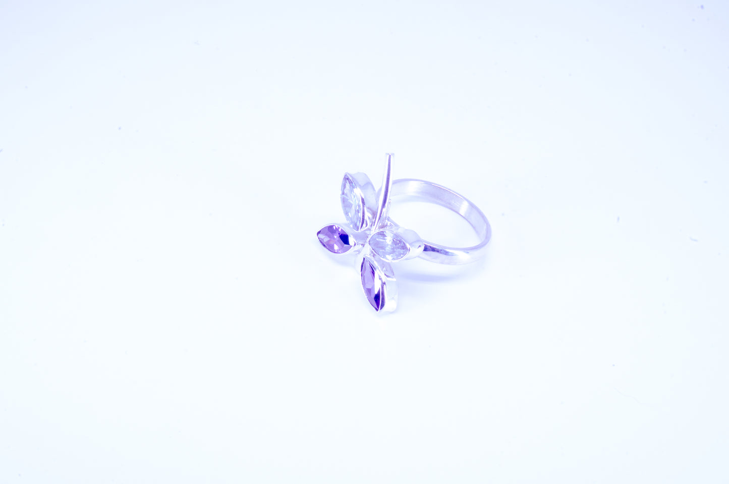 Anillo plata solida 925, metamorfosis con circonia color lila