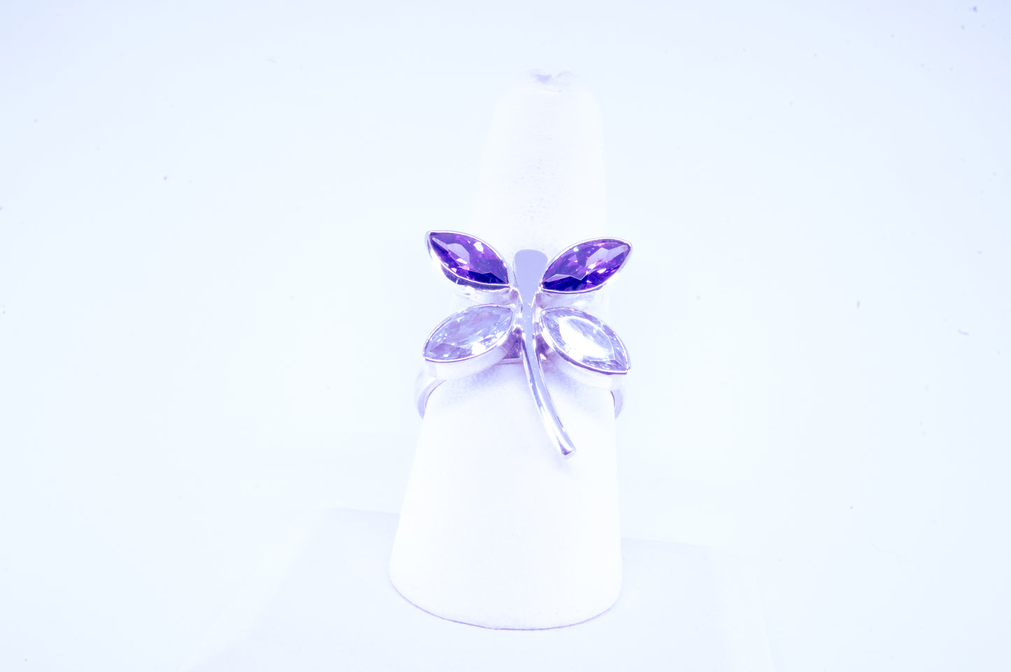 Anillo plata solida 925, metamorfosis con circonia color lila