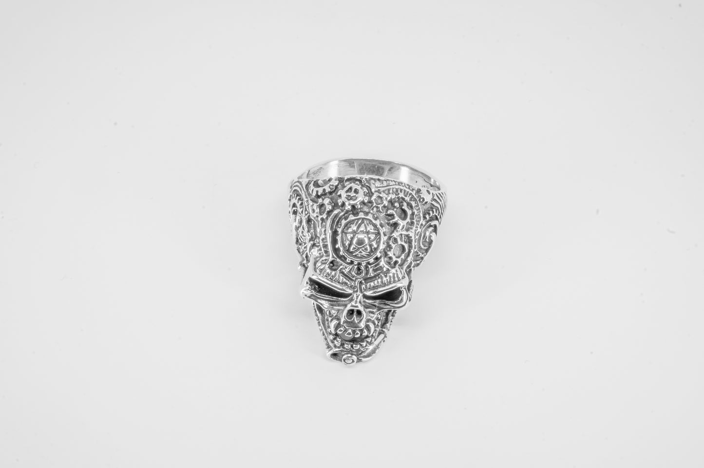 Anillo de Plata 925, Calavera Frontal con Estrella de 5 Picos en Frente