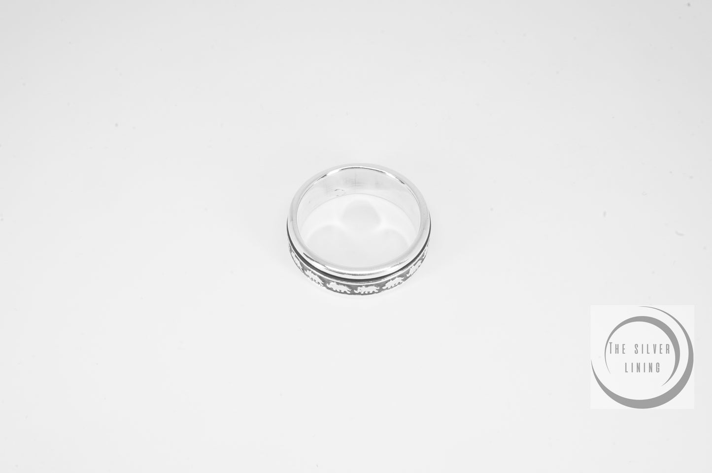 Anillo de plata 925, Spinner con manada de elefantes para la sabiduría