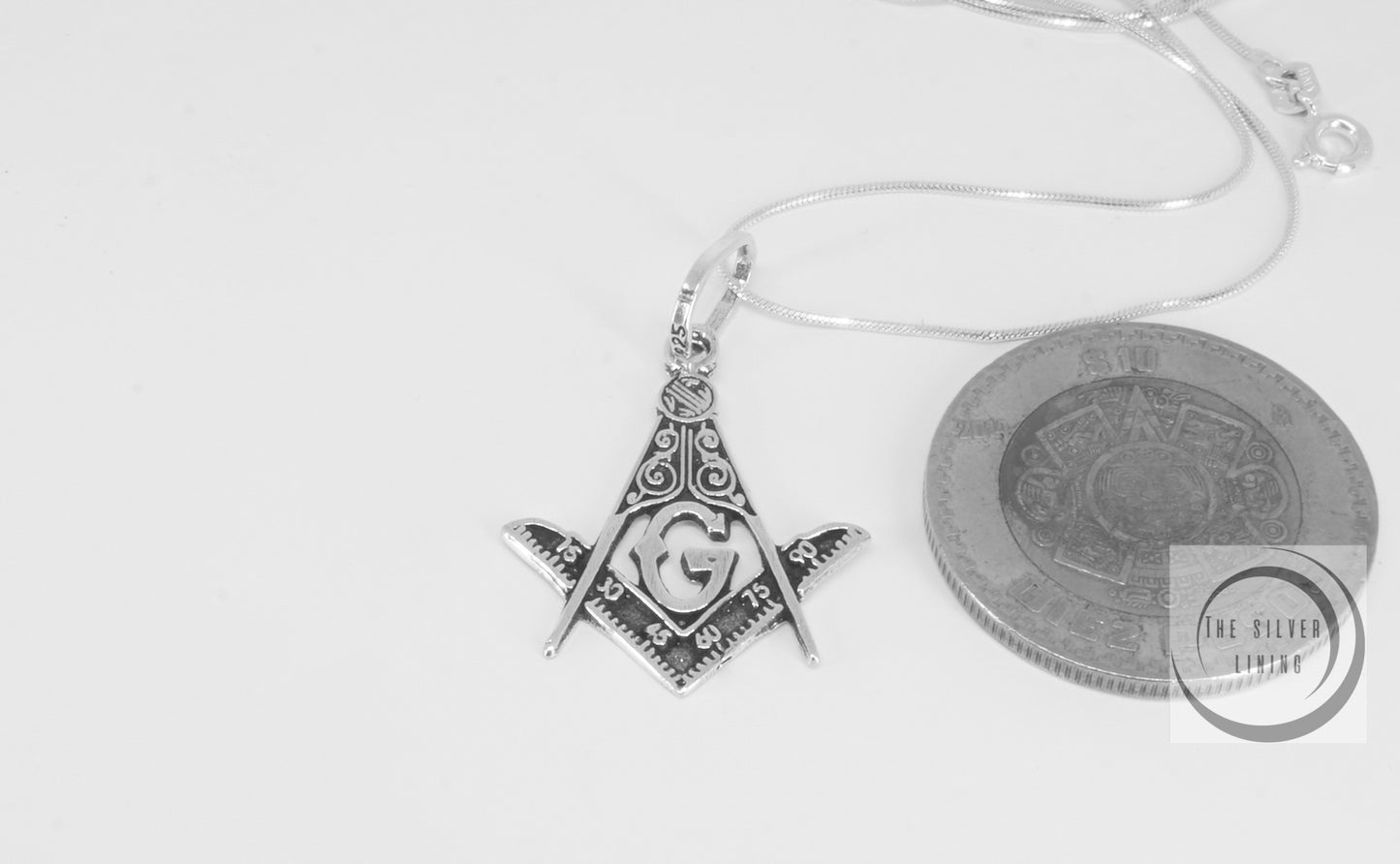 Dije de plata 925, Símbolo Masón con cadena incluída