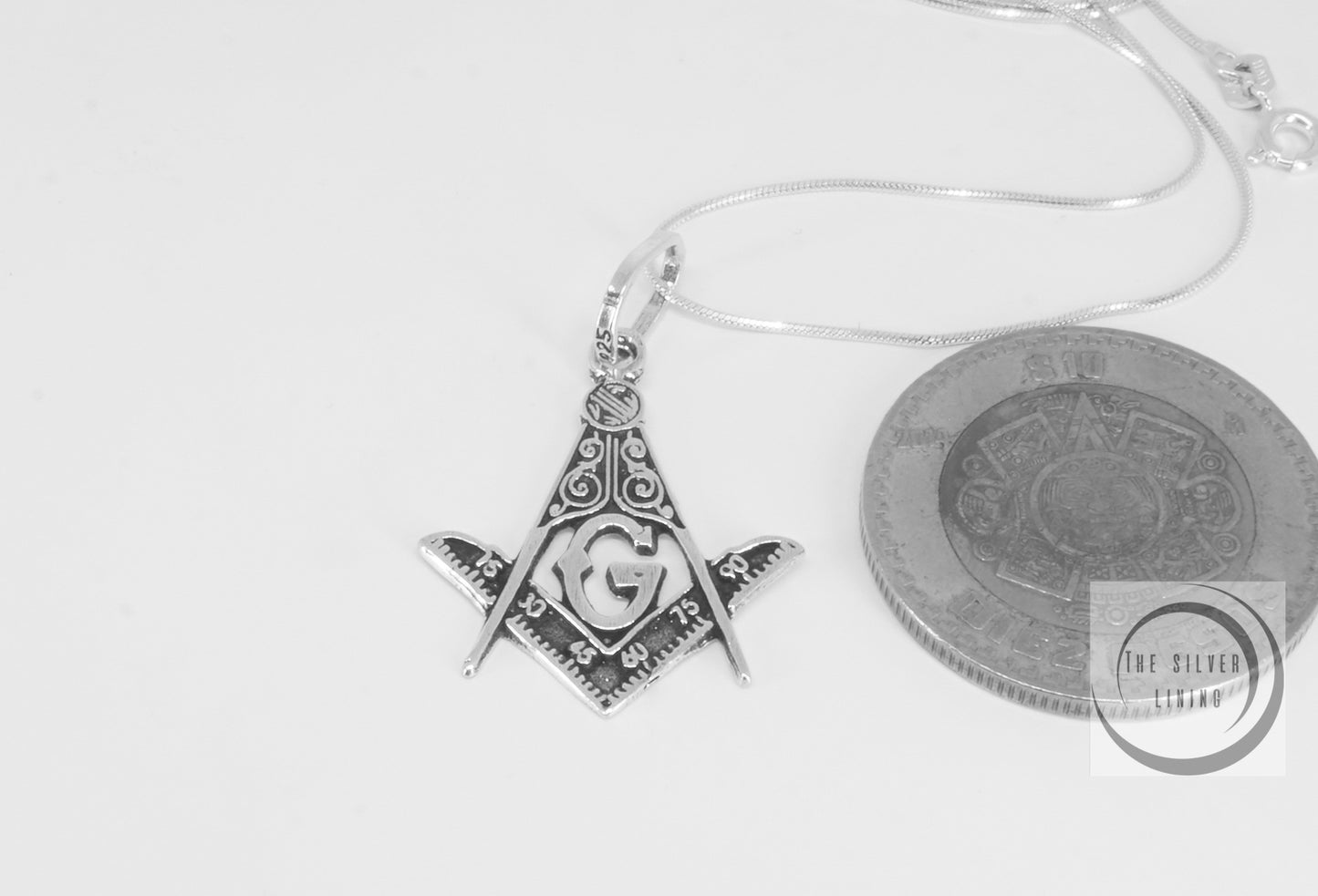 Dije de plata 925, Símbolo Masón con cadena incluída