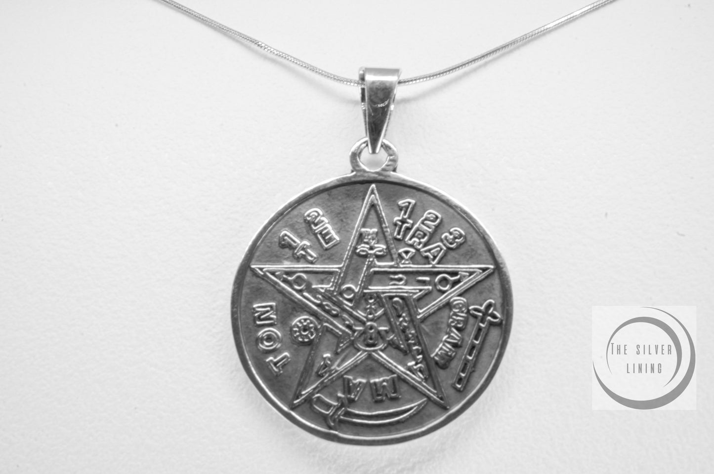 Dije de plata 925, Amuleto Tetragramatron con cadena incluída