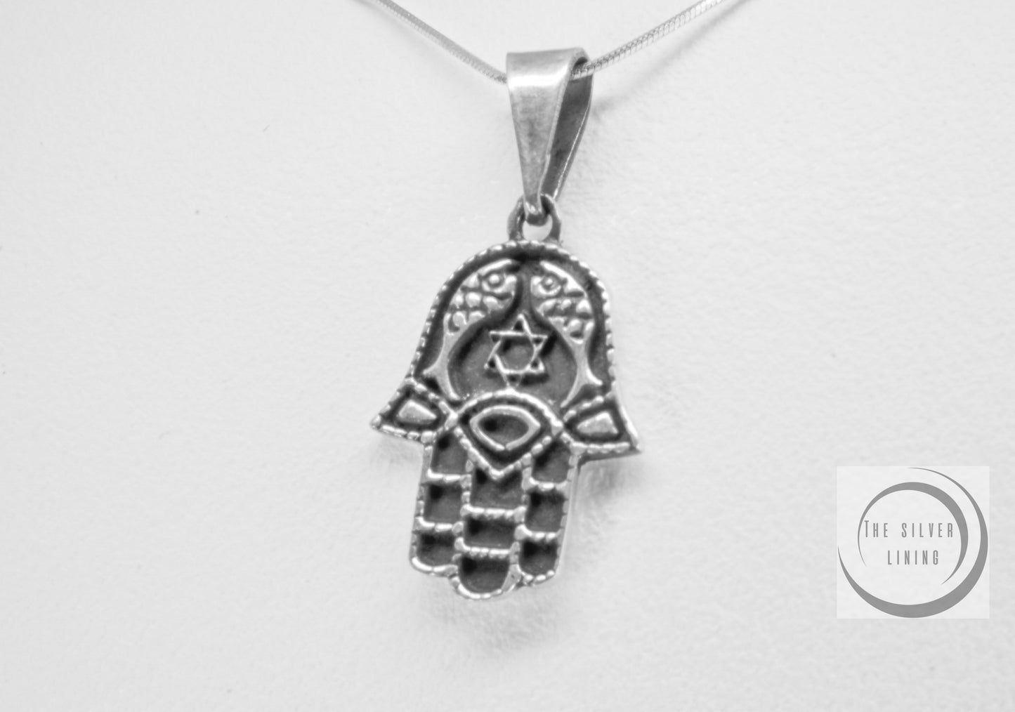 Dije de plata 925, Manita de Fátima con Estrella de David Inscrita