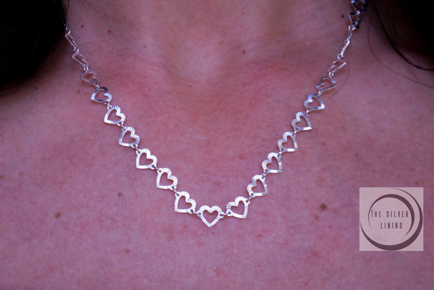 Gargantilla de plata 925, Corazones diamantados