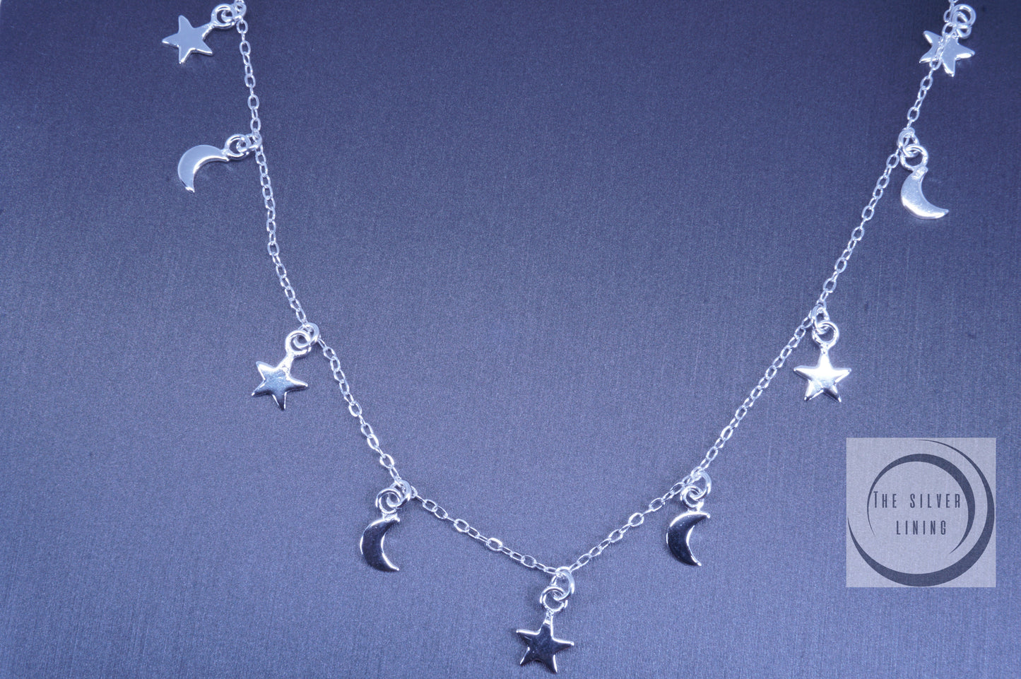 Gargantilla de plata 925, Choker de Luna y Estrellas