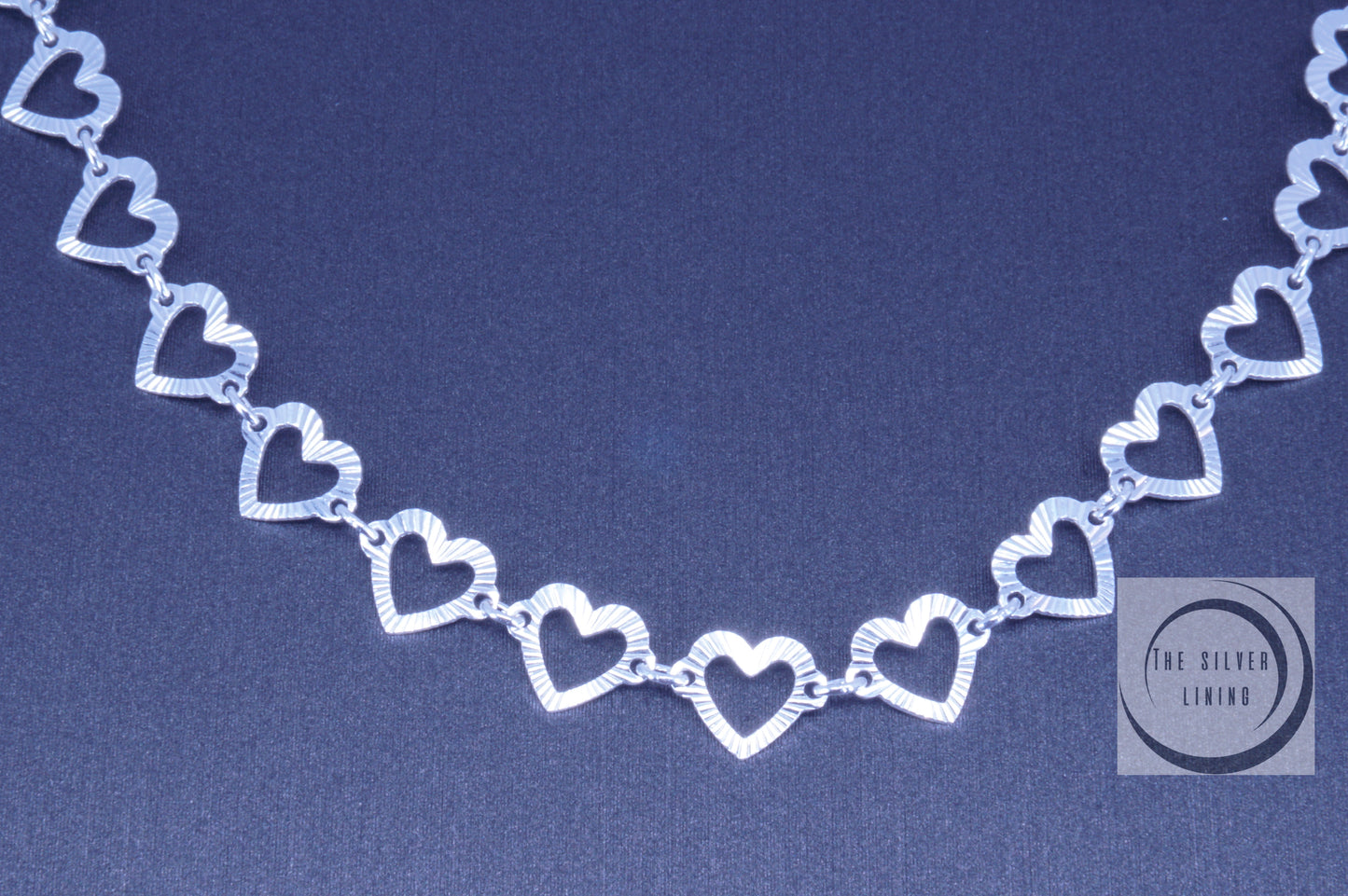 Gargantilla de plata 925, Corazones diamantados