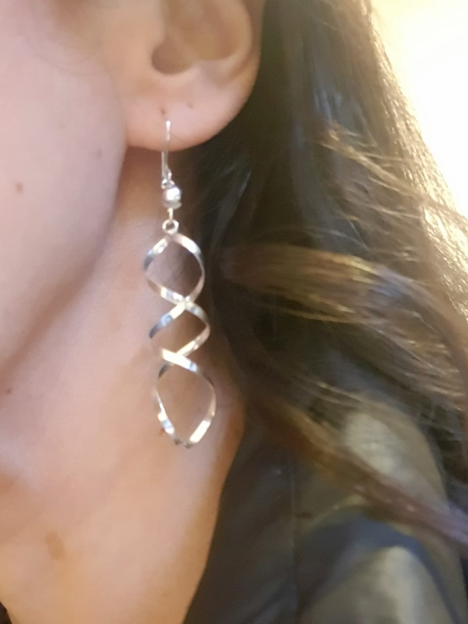Aretes de plata 925, espiral 7cms largo