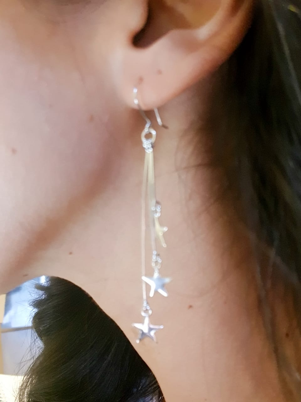 Aretes de plata 925, estrellas colgantes 7cms largo