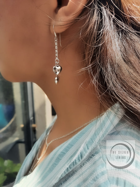 Aretes de plata 925, Péndulos de 2 Corazones