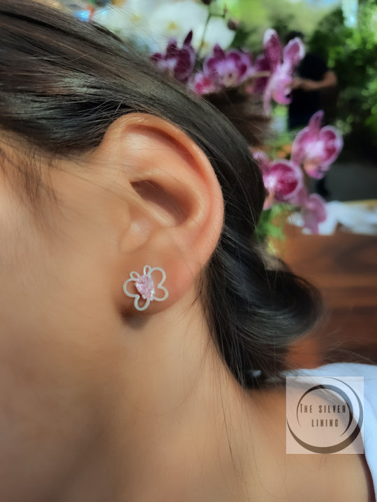 Aretes de plata 925, Set de Girasol y Mariposa de color (set de 2)