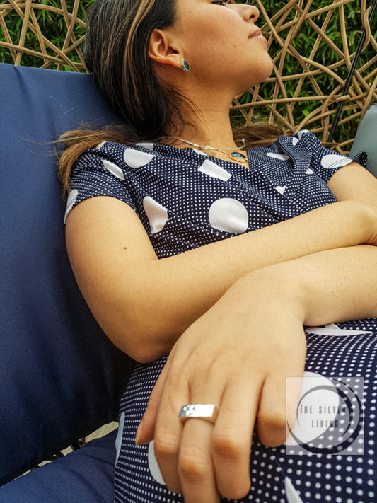 Anillo Plata Solida 925, Martillada Cuadrado 6mm