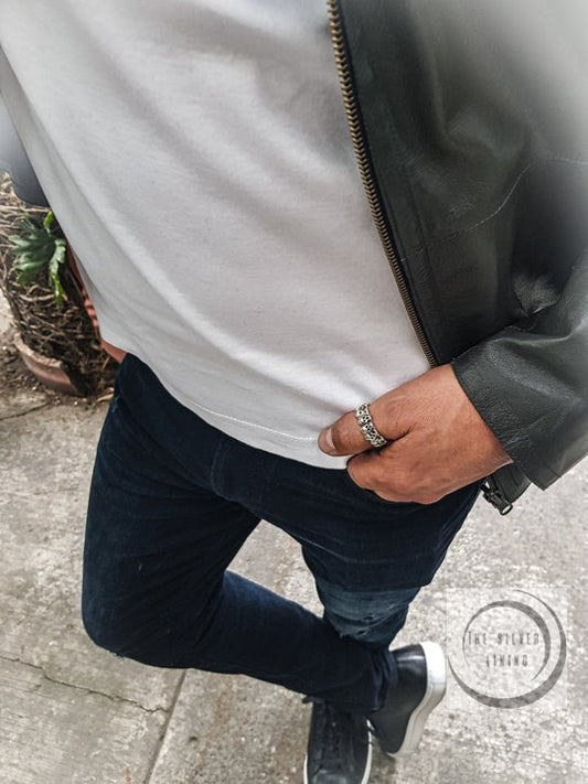 Anillo de plata 925, Media Argolla de Cabeza de Calavera (grande)