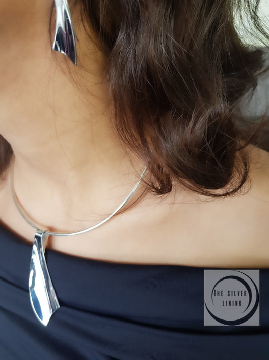 Juego de Dije y Aretes de Plata 925, Tie sólida