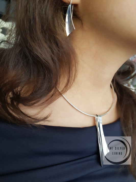 Juego de Dije y Aretes de Plata 925, Tie sólida