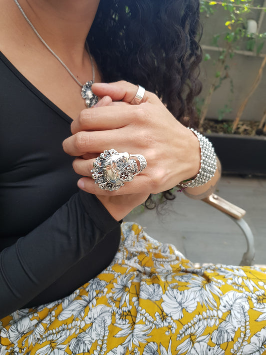 Anillo plata solida 925, cara de catrina coco