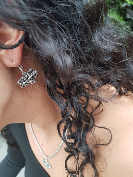 Juego de dije y aretes de plata solida 925, dije de Cara de Catrina con sombrero y aretes de catrina (cadena incluída)