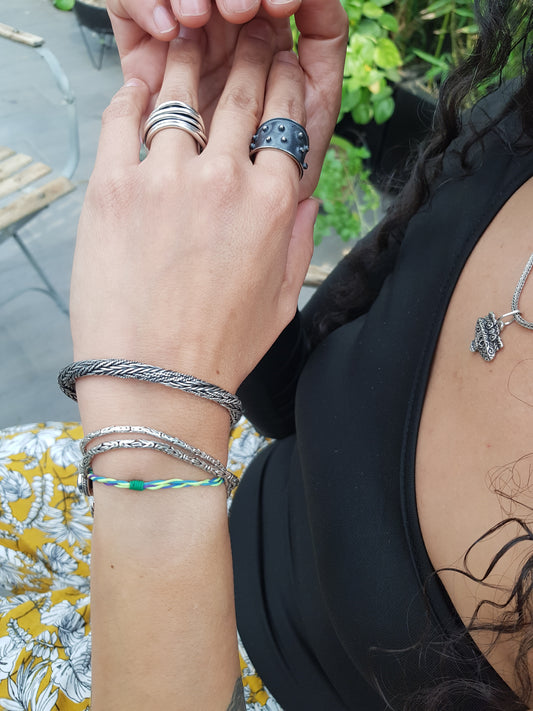 Anillo plata solida 925, múltiples anillos sobrepuestos en barril 14mm