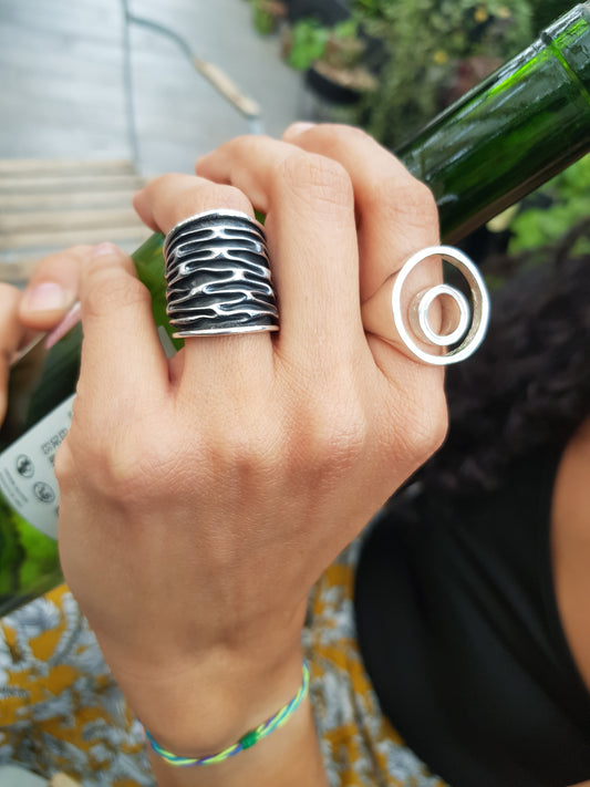 Anillo plata sólida 925, barril aplastado quemado